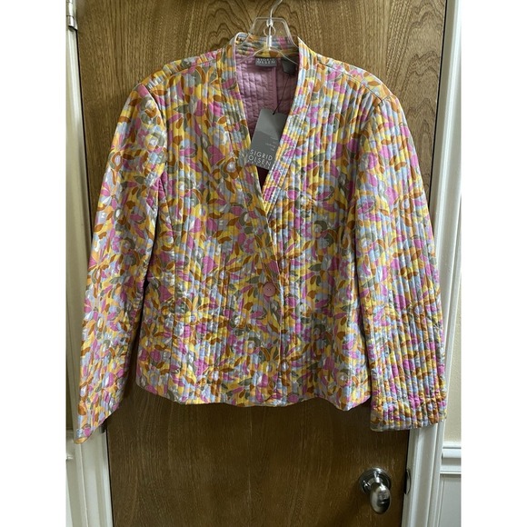 NEW Sigrid Olsen Silk Multicolored Jacket Quilted Floral Pattern Sz Petite M NWT - Picture 1 of 15
